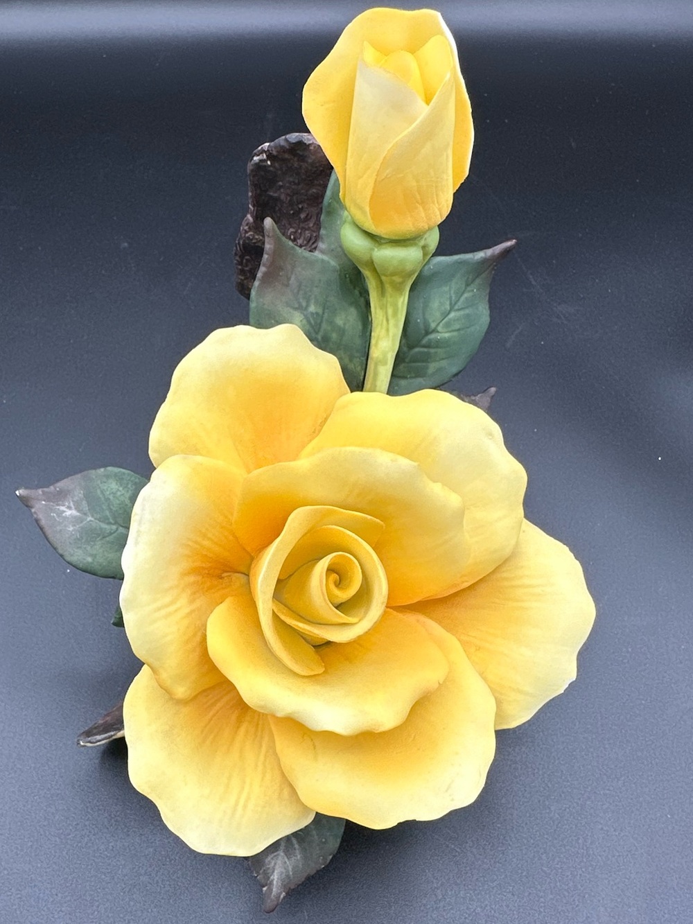 Yellow Porcelain Rose Decorative Accent - Unbranded